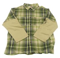 Pískovo-khaki-tmavomodrá kostkovaná košile