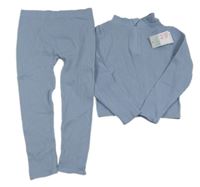 Nové - 2set - Modré žebrované sportovní crop triko + legíny Primark