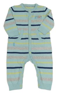 Světlemodro-šedo-limetkový pruhovaný pletený overal s nášivkou M&S