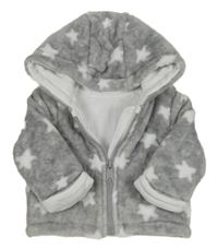 Šedá chlupatá zateplená propínací mikina s hvězdami a kapucí Matalan