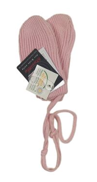 Nové - Růžové pletené rukavice na šňůře