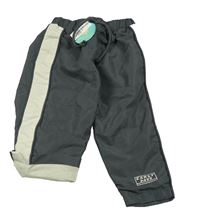 Nové - Tmavošedo-béžové šusťákové podšité kalhoty s nápisem