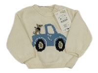 Nové - Světlebéžový svetr s autem se psem Zara