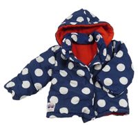 Tmavomodrá puntíkatá šusťáková zateplená bunda s kapucí