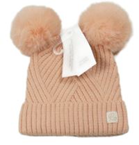 Nové - Růžová žebrovaná pletená čepice s bambulemi River Island