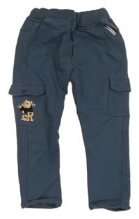 Tmavomodré cargo tepláky se psem