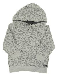 Světlešedá melírovaná mikina s lesními zvířaty a kapucí Topomini