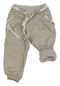 Šedé plátěné podšité kalhoty s páskem a úpletovým pasem C&A