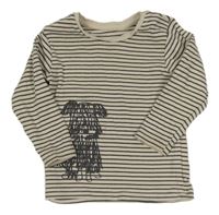 Béžovo-antracitové pruhované žebrované triko se psem M&S