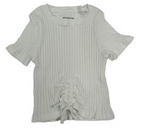 Smetanové žebrované crop tričko s řasením Reserved