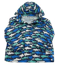 Tmavomodrá šusťáková nepromokavá bunda se žraloky a kapucí Papagino