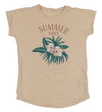 Růžové tričko s květinou a listy Name it