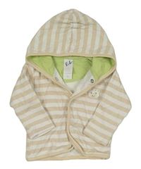 Béžovo-bílá pruhovaná lehká podšitá propínací mikina s medvědem a kapucí C&A