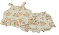 2set - Smetanový květovaný mušelínový propínací top + kraťasy Rachel Zoe