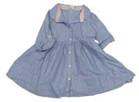 Modro-stříbrné pruhované propínací košilové šaty H&M