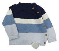 Nové - Tmavomodro-modro-bílý pruhovaný propínací svetr Nutmeg