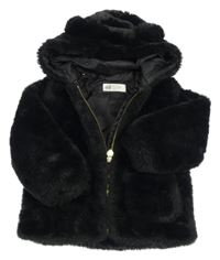 Černá kožešinová podšitá bunda s kapucí H&M
