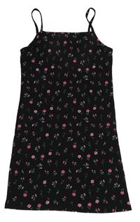 Černo-růžové žebrované květované šaty Primark