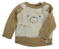 Hnědý svetr s bílým chlupatými medvědem zn. Mothercare