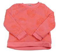 Neonově růžová plyšová mikina se srdíčky H&M