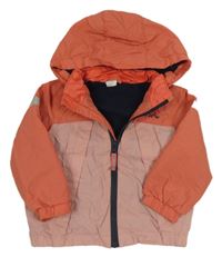Broskvovo-růžová šusťáková zateplená bunda s nápisem a kapucí H&M