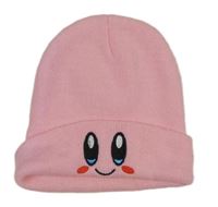 Světlerůžová pletená čepice s očima 