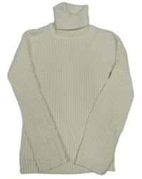 Smetanový žebrovaný lehký svetr s rolákem John Lewis