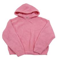 Růžový pletený crop svetr s kapucí Matalan