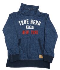 Tmavomodrá melírovaná mikina s nápisem a komínovým límcem H&M