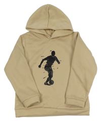 Béžová mikina s potiskem a kapucí 