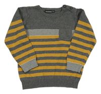 Šedo-žlutý pruhovaný lehký svetr 
