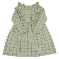 Světlezeleno-šedé kostkované šaty s volánky tchibo