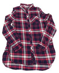 Tmavomodro-růžová kostkovaná halenka E-Vie