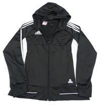 Černo-bílá sportovní funkční propínací mikina s logem a kapucí Adidas