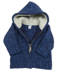 Tmavomodrý vlněný melírovaný propínací svetr s kapucí Carter's