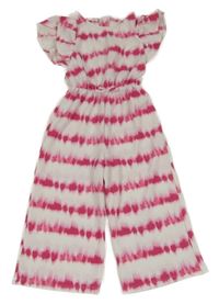 Bílo-růžový pruhovaný lehký kalhotový overal Primark