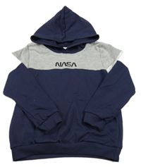 Tmavomodro-šedá lehká mikina s Nasa a kapucí shein