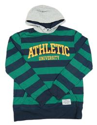 Zeleno-tmavomodrá pruhovaná mikina s nápisem a kapucí H&M