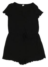 Černý vzorovaný úpletový kraťasový overal shein