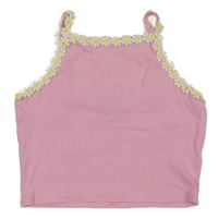 Světlerůžový žebrovaný crop trop s lemem z květů Matalan