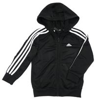 Černá sportovní propínací mikina s pruhy a logem a kapucí Adidas