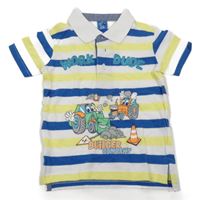 Bílo-modro-žluté pruhované polo tričko s traktory Kiki&Koko