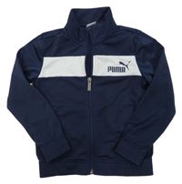 Tmavomodrá sportovní propínací mikina s pruhem a logem Puma