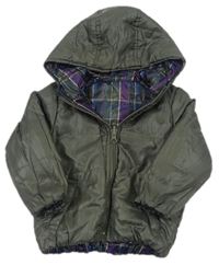 Khaki-fialová oboustranná šusťáková zimní bunda s kapucí Zara