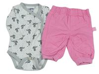 2set - Bílé body se slony + růžové plátěné cuff kalhoty