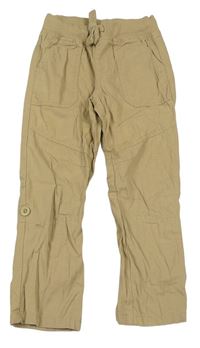 Béžové plátěné roll up kalhoty s úpletovým pasem F&F