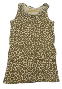 Béžovo-hnědý žebrovaný top s leopardím vzorem Matalan