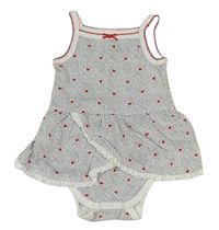 Bílo-tmavomodro-červené puntíkaté body se sukní C&A