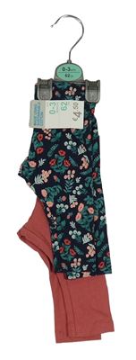 2set - 2x legíny - růžové + tmavomodré květované Primark