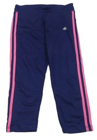 Tmavomodro-růžové sportovní crop legíny s pruhy Adidas